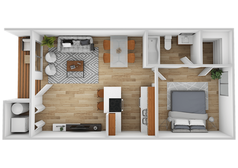Floor plan for 1 bed, 1 bath, 650 sqft